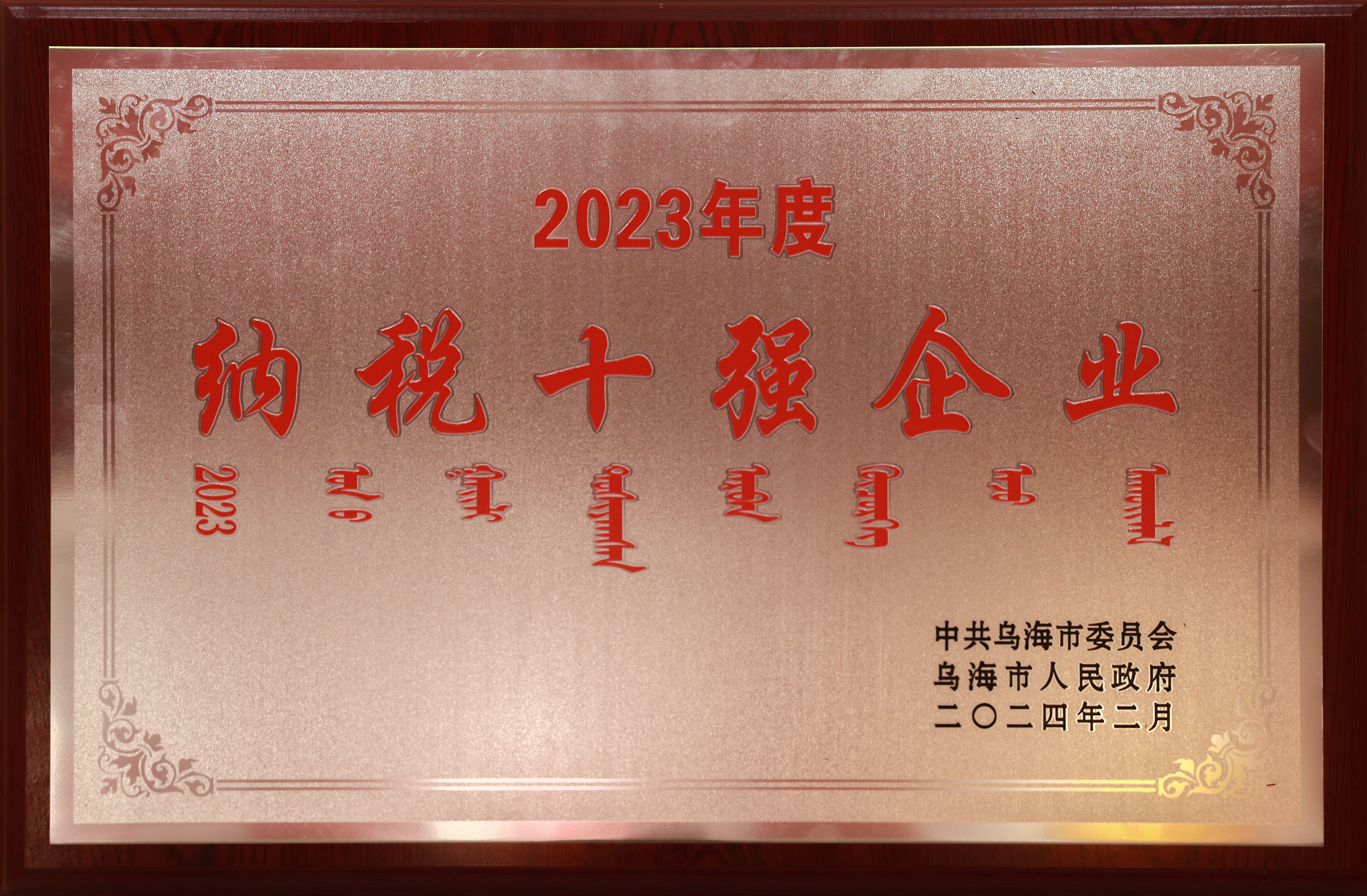 烏海市人民政府2023年度納稅十強企業(yè)